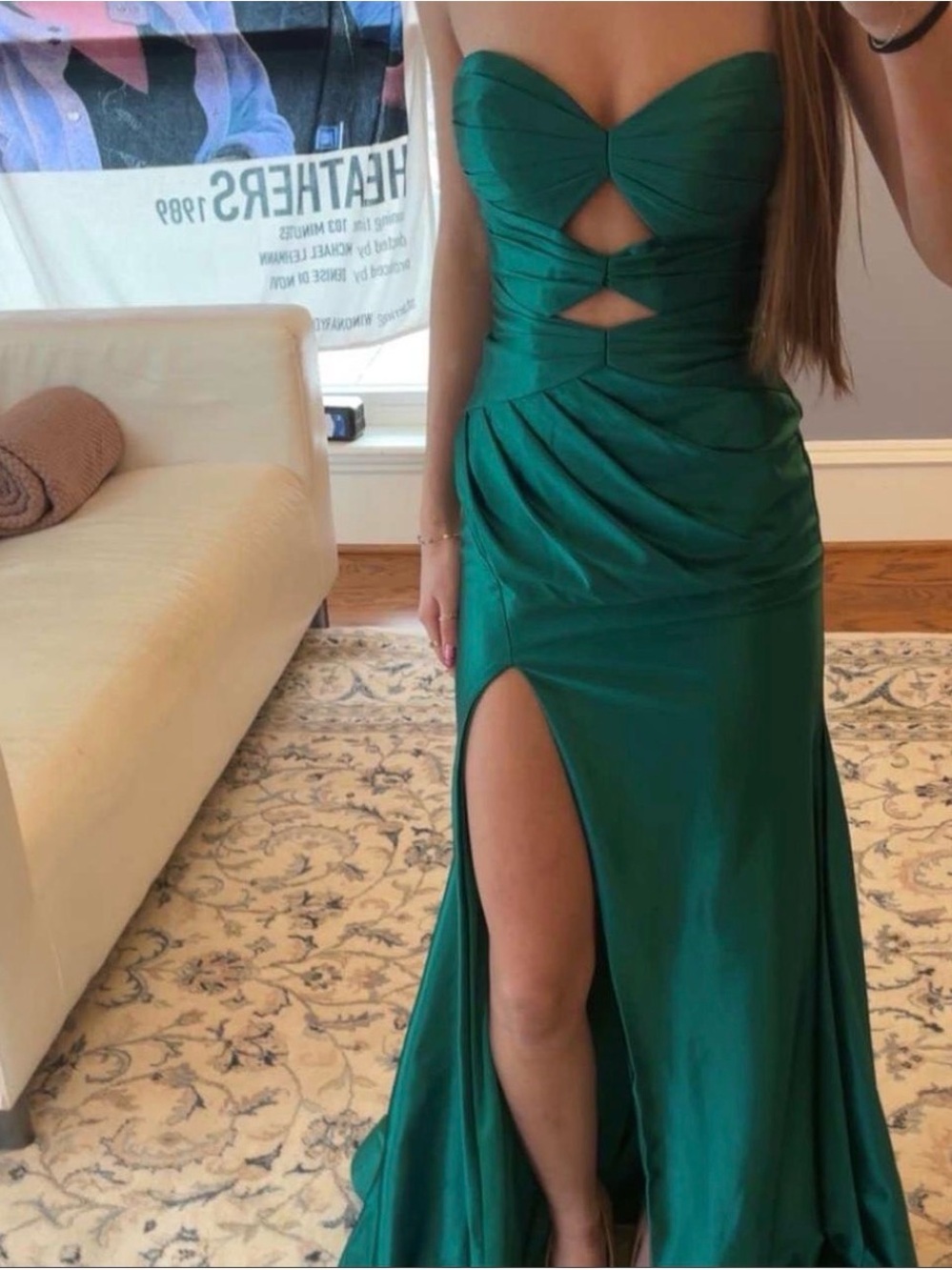 Sherri Hill Emerald Green Strapless Satin Cutout Gown